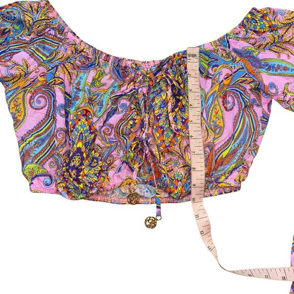 Luli Fama Bell Flounce Sleeve Milk Maid Crop Top Women’s M Renaissance Fairy - Picture 9 of 15